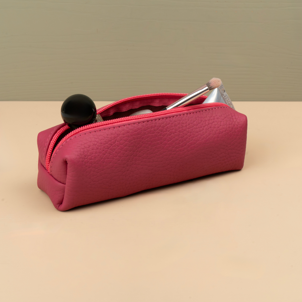 Aurora Leather Makeup Bag — Pink