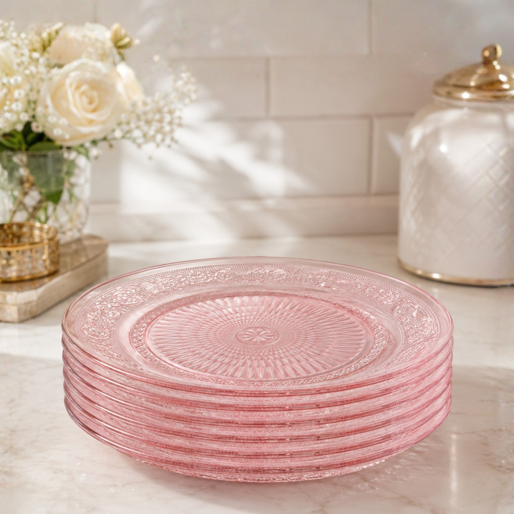 Blush Vintage Glass Plate, Set of 6