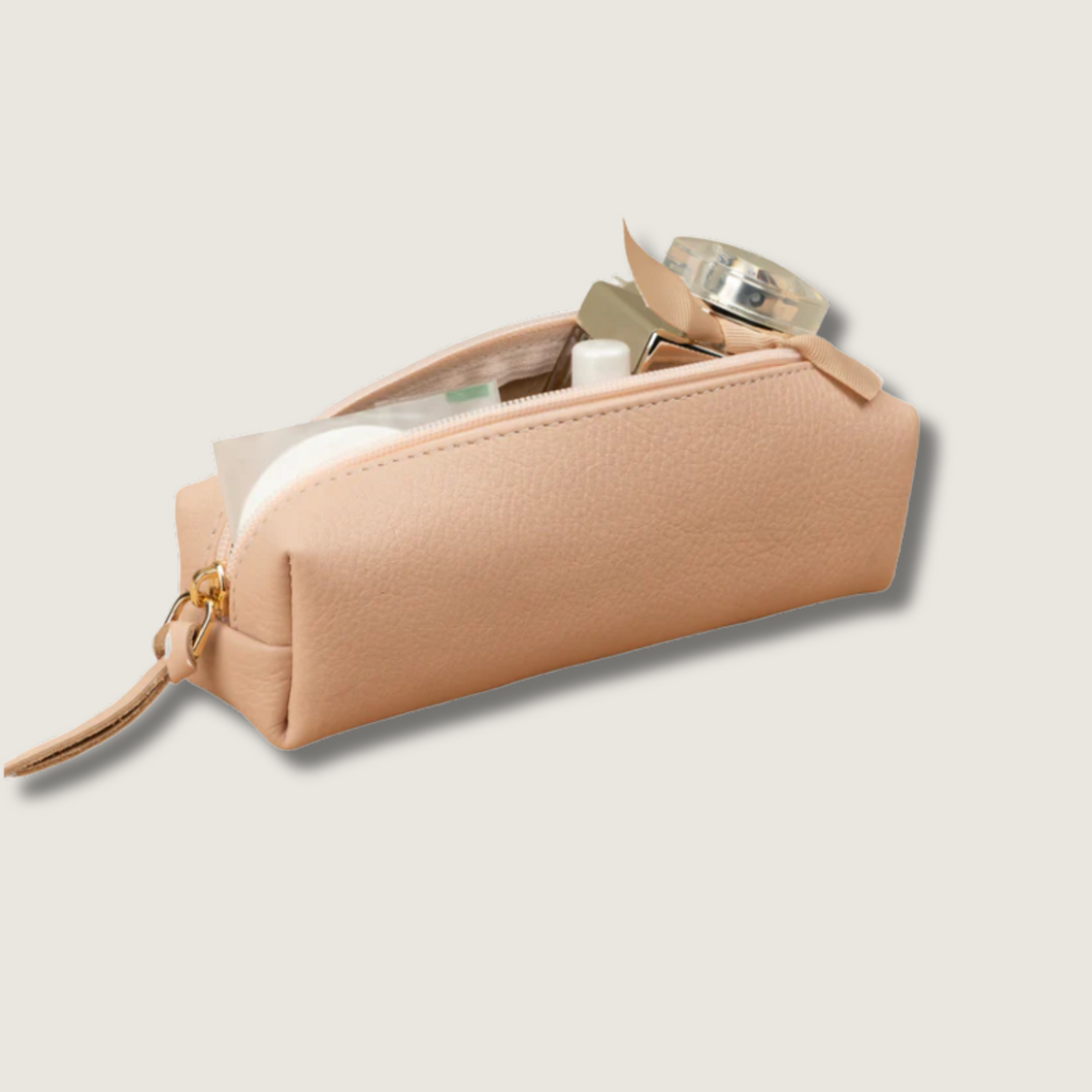 Aurora Leather Makeup Bag — Dusty Rose