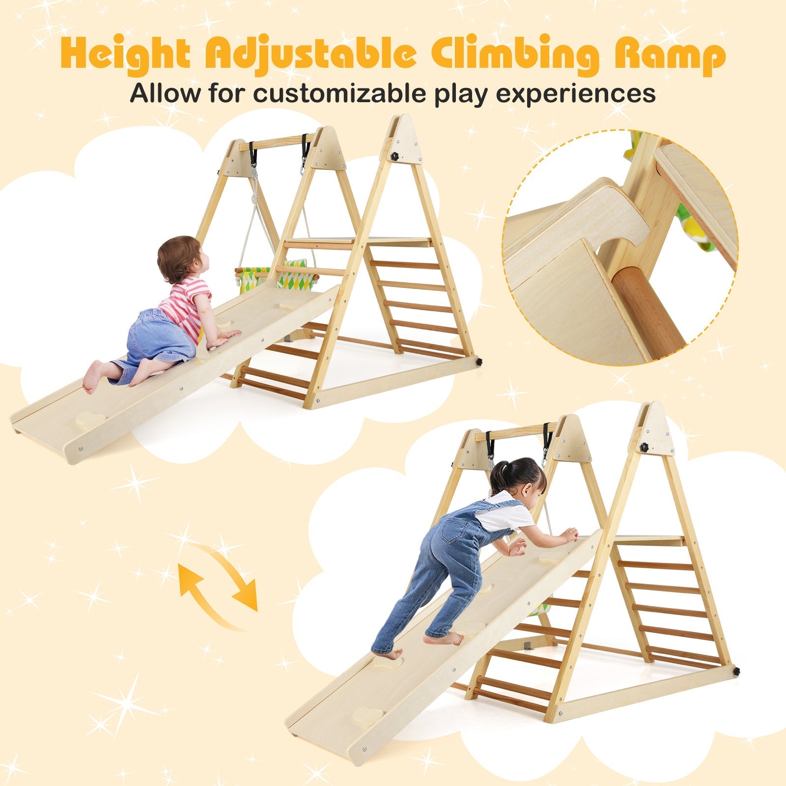 4-in-1 Indoor Jungle Gym with Baby Swing and Climbing Ramp
