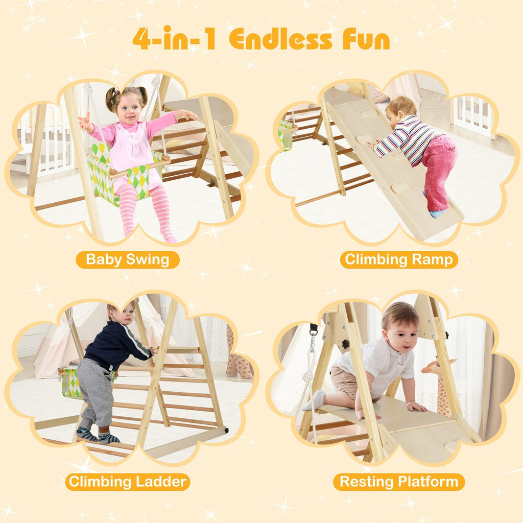 4-in-1 Indoor Jungle Gym with Baby Swing and Climbing Ramp