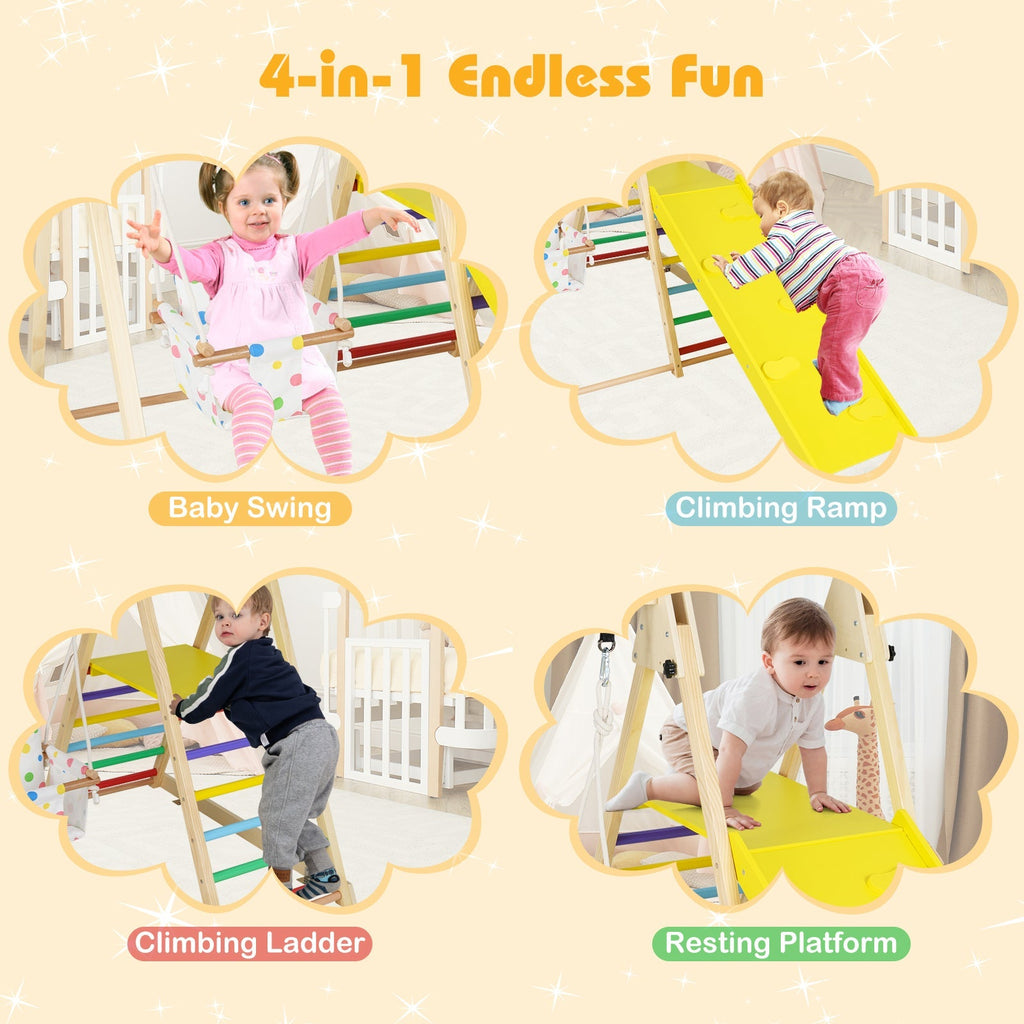 4-in-1 Indoor Jungle Gym with Baby Swing and Climbing Ramp