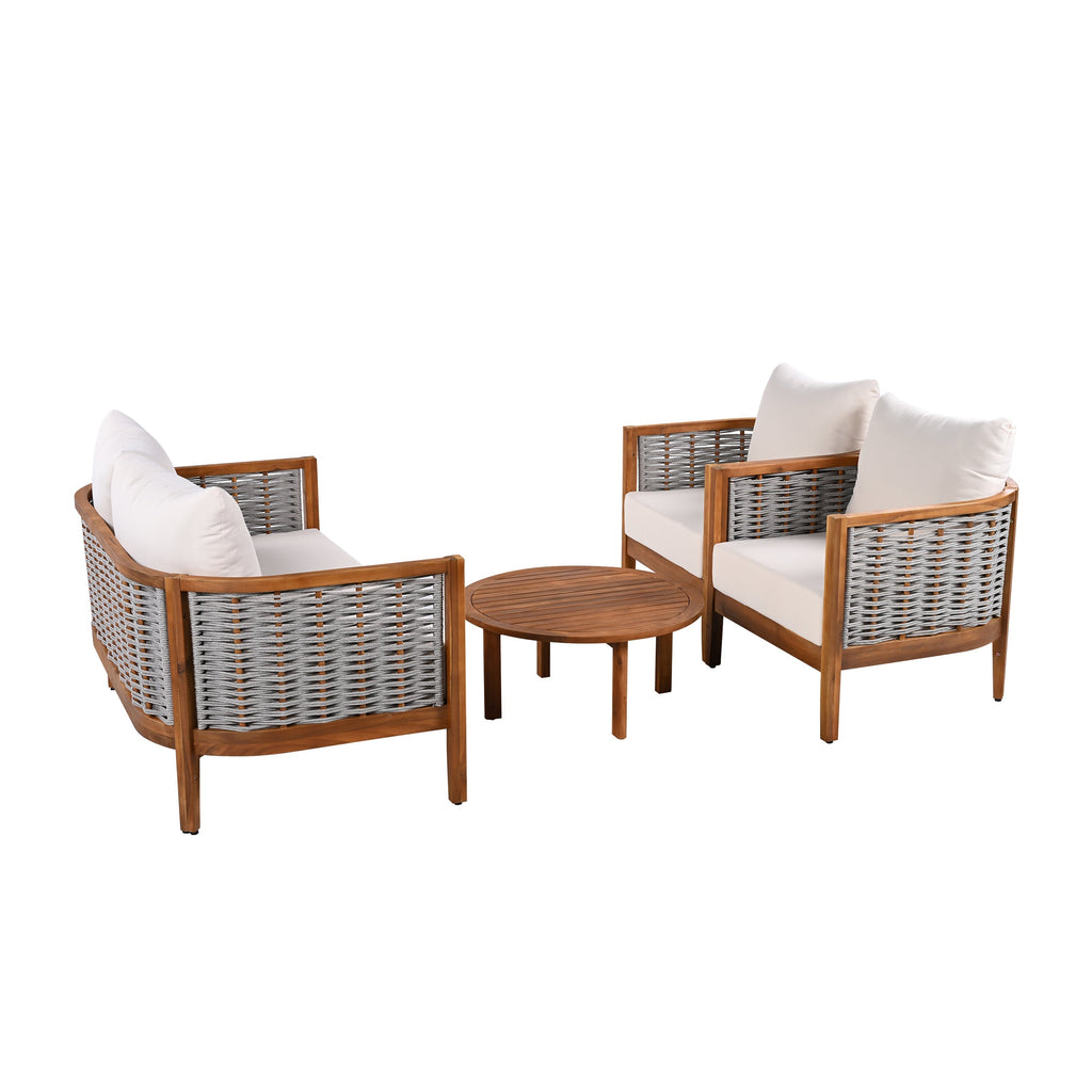 Woven Rope Outdoor Lounge Set — Beige, 4 Seats