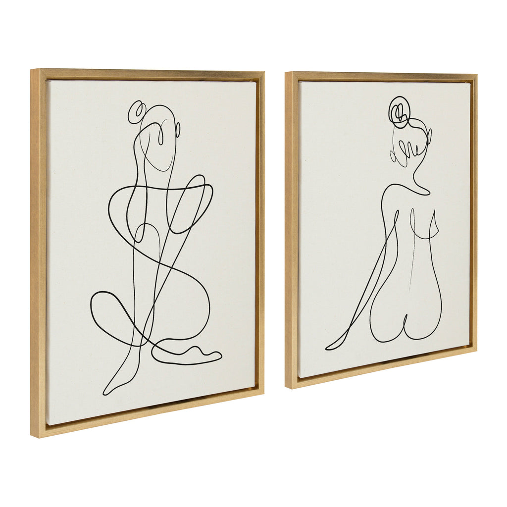 Sylvie Thinking of You Line Art and Sitting Beauty Framed Canvas Set by Rachel Lee of My Dream Wall