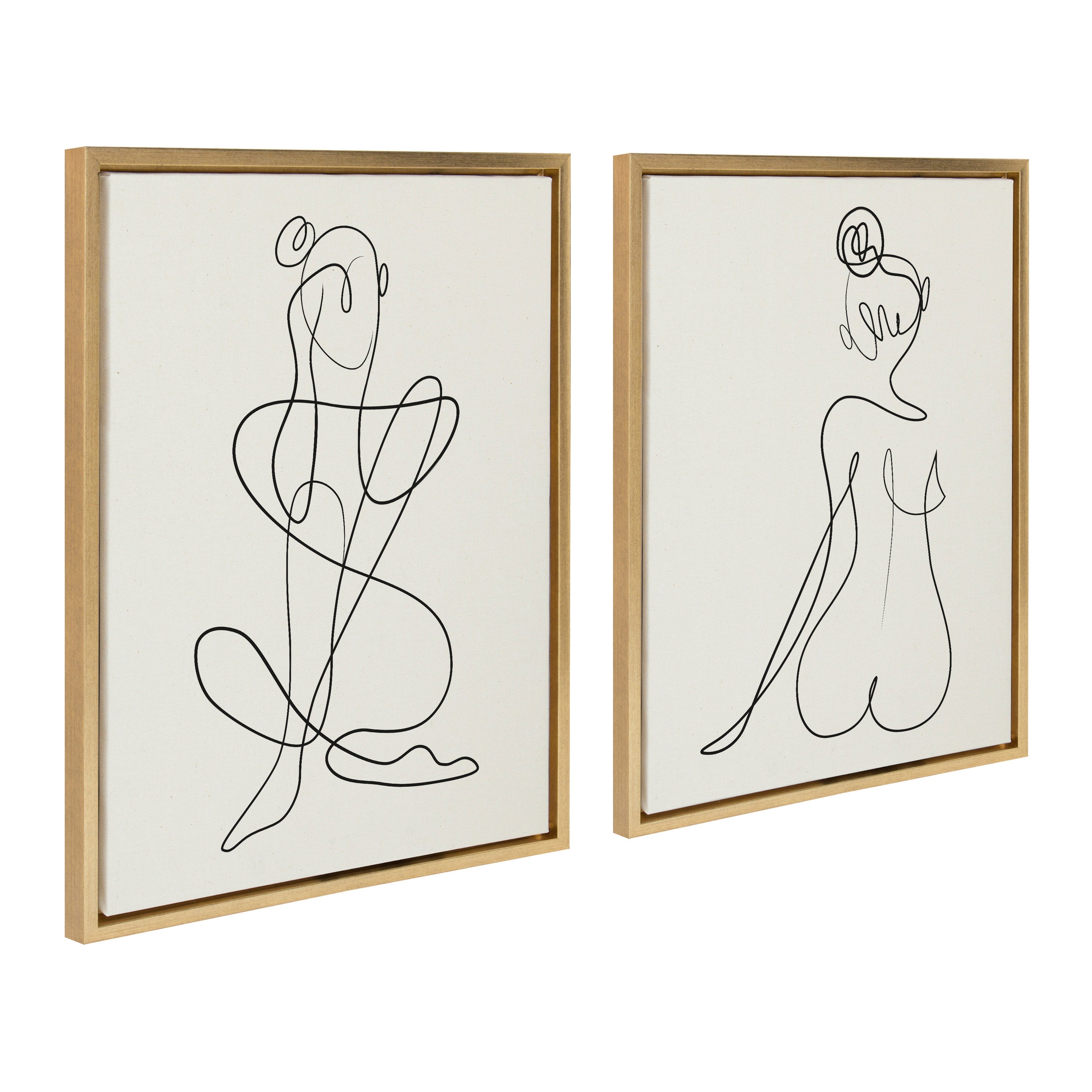 Sylvie Thinking of You Line Art and Sitting Beauty Framed Canvas Set by Rachel Lee of My Dream Wall