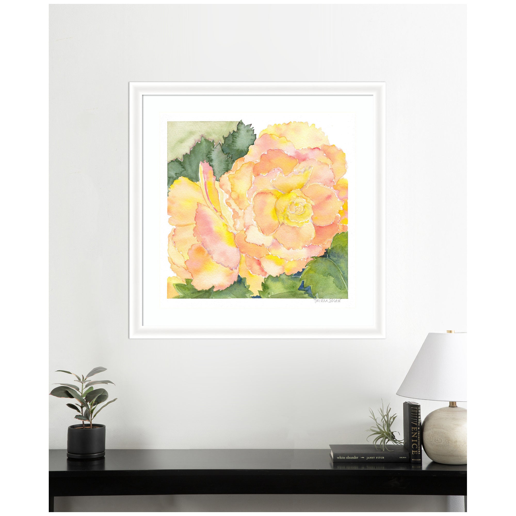 Framed Art Orange Pink Abstract Begonia by Patricia Shaw