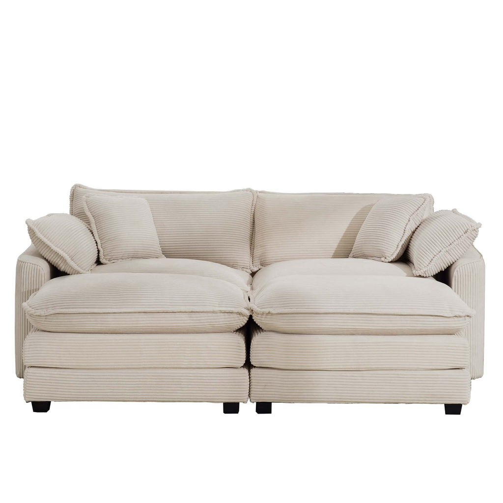 Modern Oversized Modular Cushion Sofa With Ottoman, Low Back, Deep Seating Sofa Set