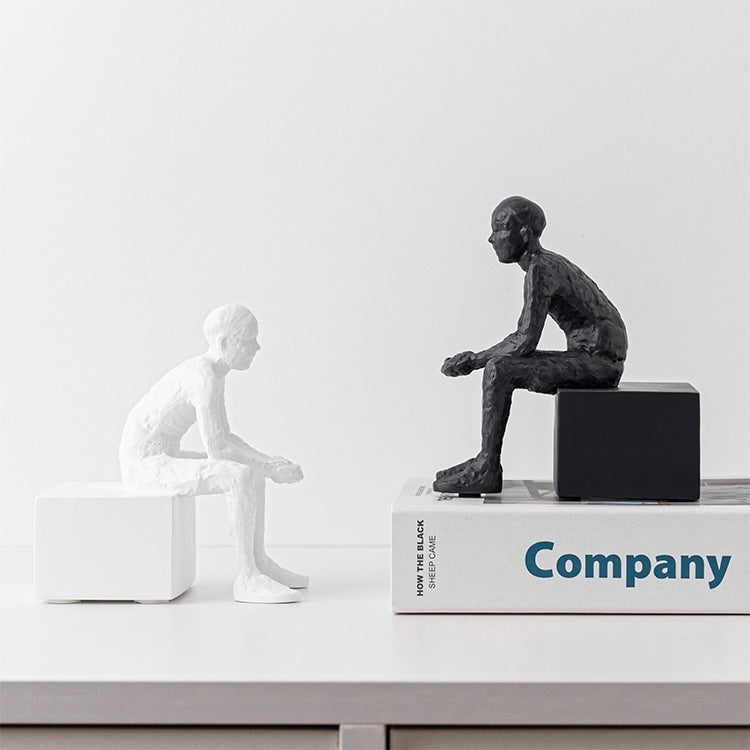 Nordic Style Seated Figure Bookends — Resin, White & Black