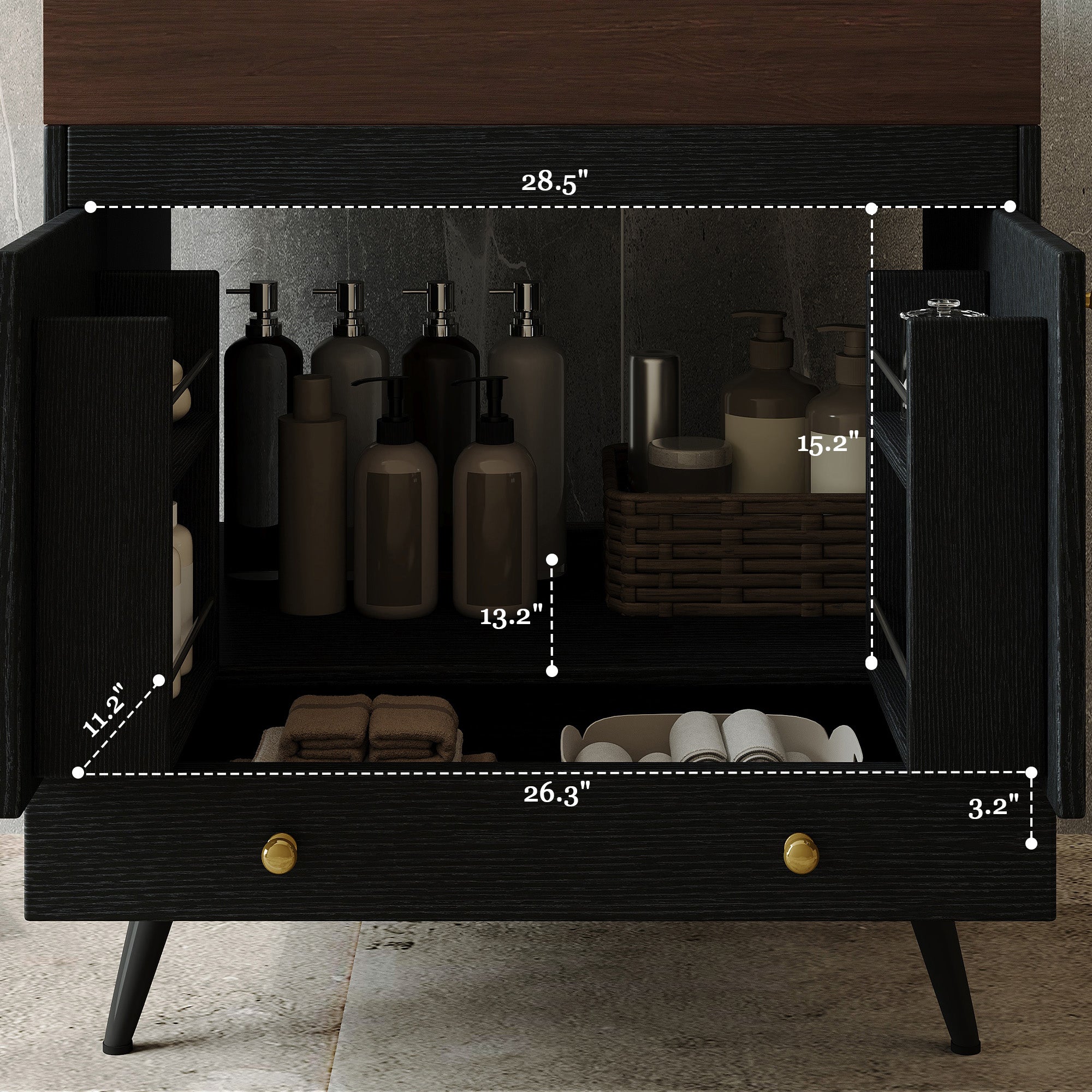 Contemporary Free-standing Bathroom Vanity with Faux Marble Top & Ceramic Sink