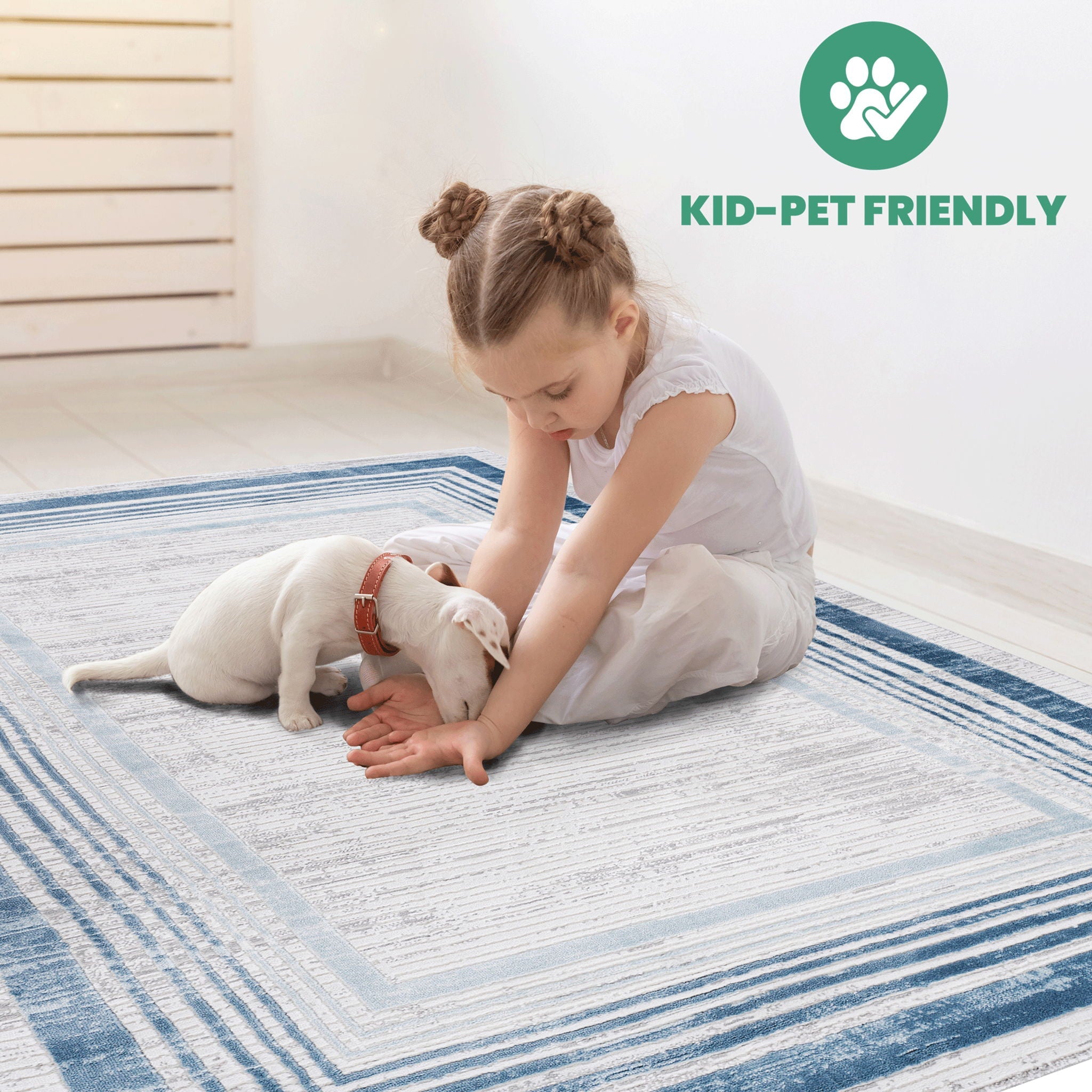 Marfi 6' x 9' Bordered Area Rug - Blue/Ivory