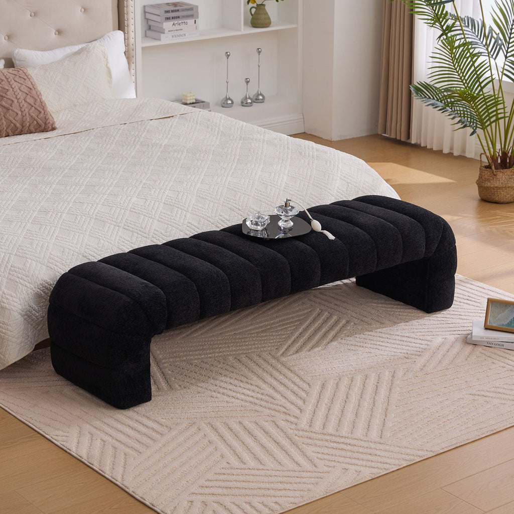 Channel-Tufted Upholstered Bed Bench
