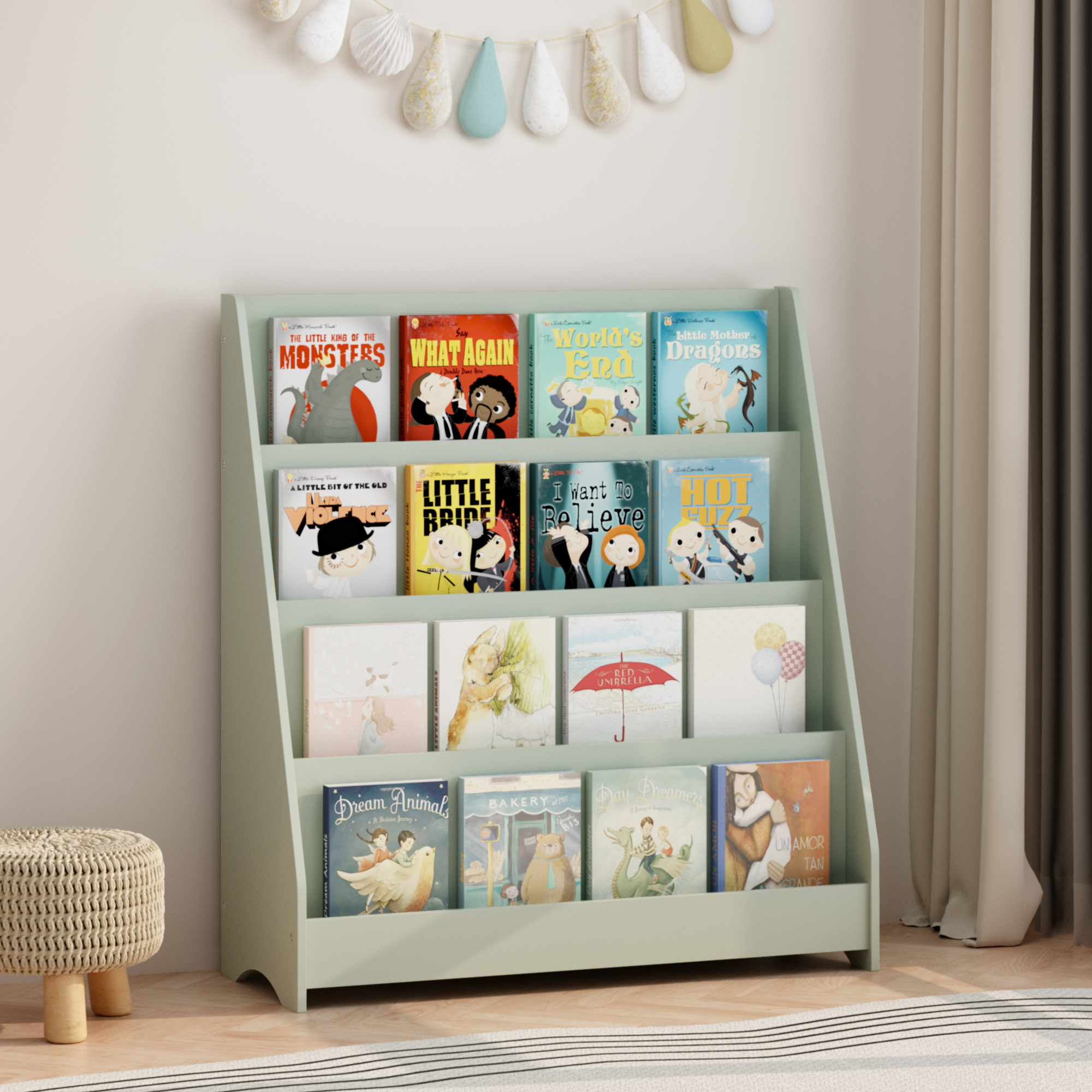MOONRIVER 4-Tier Kids Bookshelf, Toddler Book Display Shelves, Sage (Open Box)