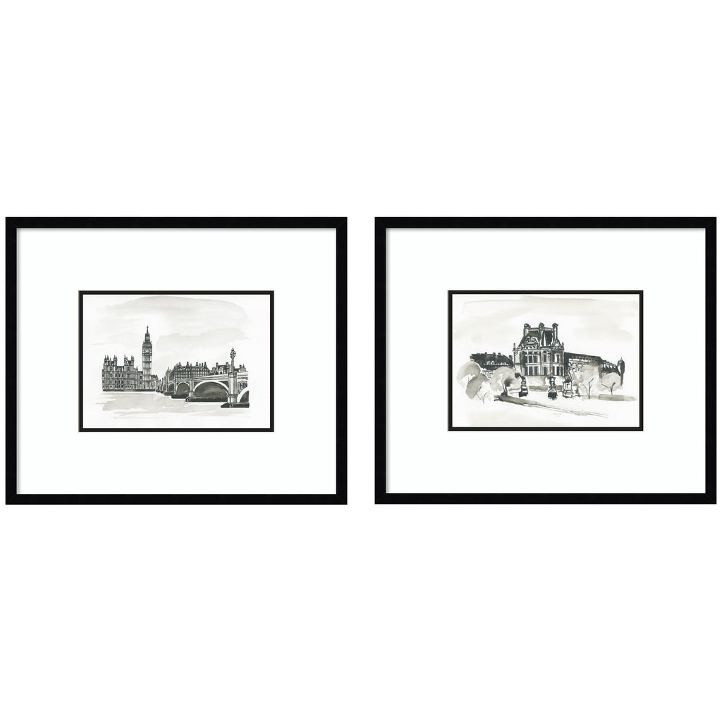 Vintage Postcard London & Paris 2 Piece Framed Wall Art Print Set by Teju Reval