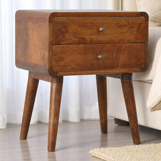 Curved Solid-Wood Two-Drawer Nightstand — Chestnut