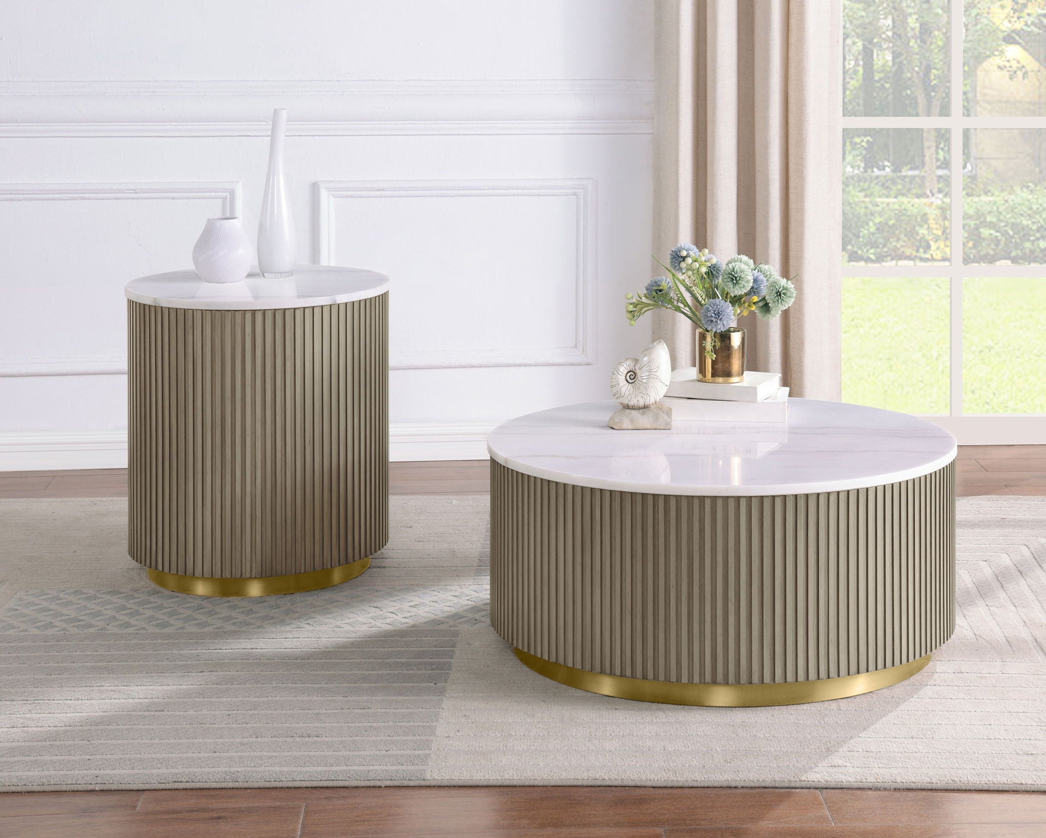 Jason Round White Marble Top Coffee Table Greige