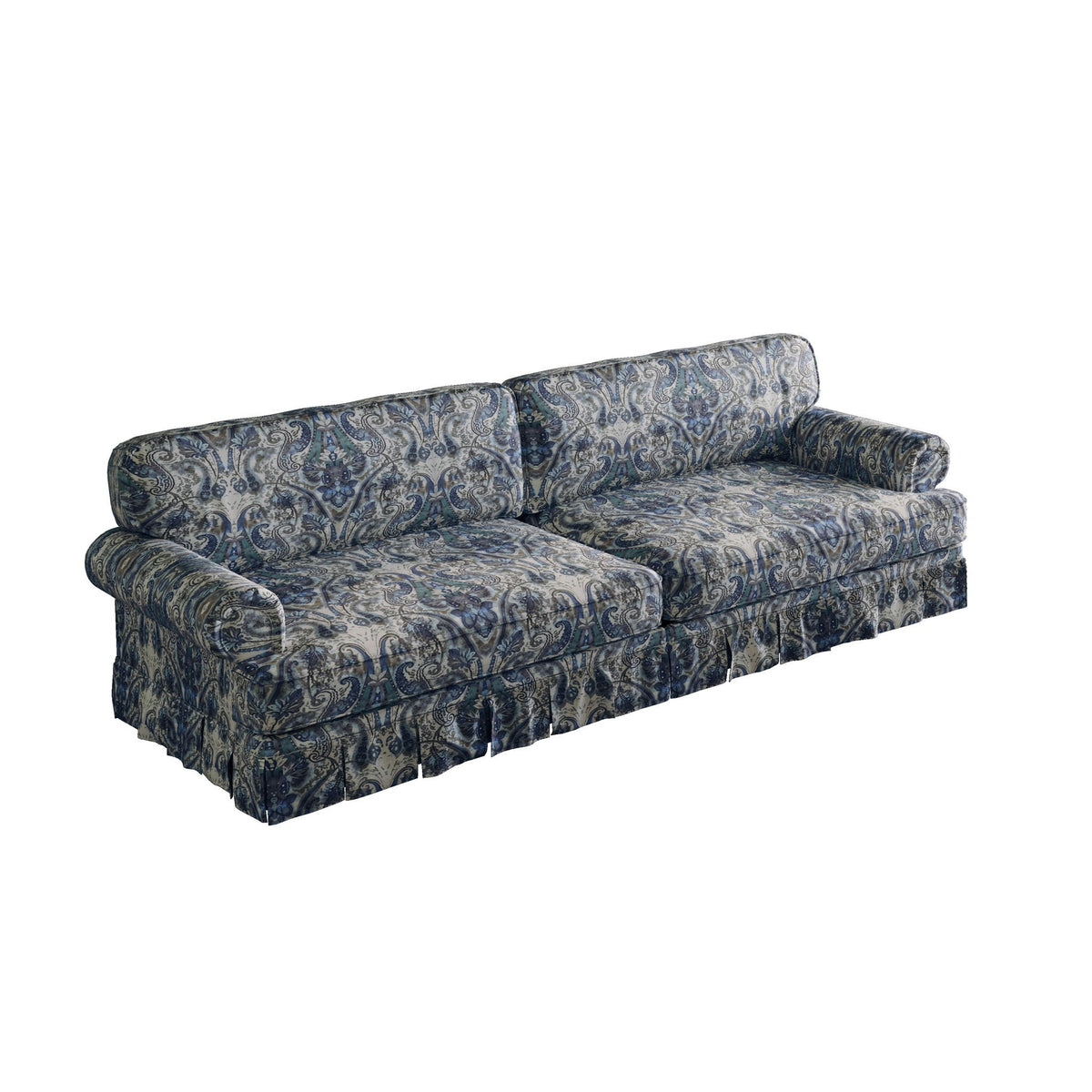 Rolled-Arm Cloud Sofa with Pleated Skirt
