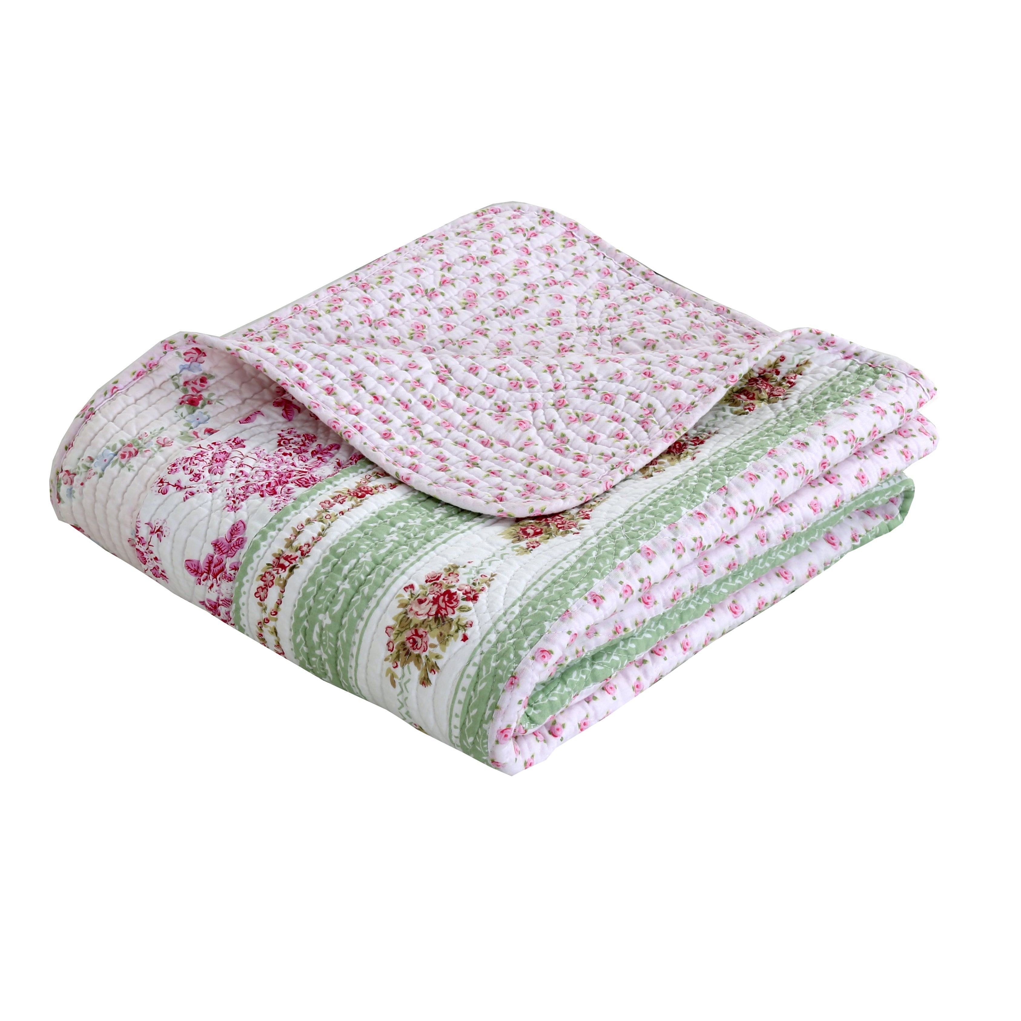 Wild Rose Enchantment Floral Bloom Garden Stripe Quilted Reversible Throw Blanket