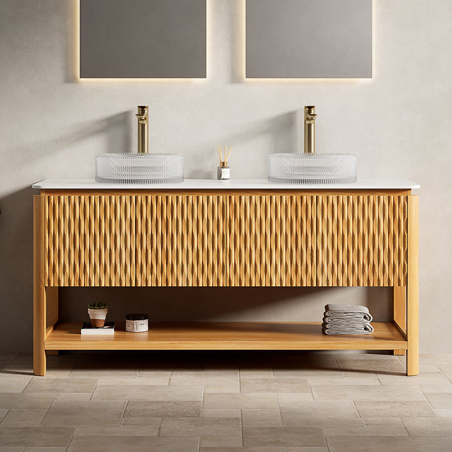 Sharma 60-Inch Bathroom Vanity with Double Glass Vessel Sinks