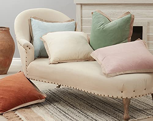 Fennco Styles Classic Cotton Velvet Flange Decorative Throw Pillow 20" W x 20" L - Woven Cushion for Home, Couch, Bedroom and Office Décor
