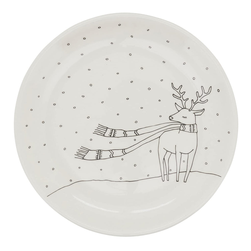 Fennco Styles Cartoon Christmas Tree Holiday Salad Plates 8" Round, Set of 4 - White Dolomite Serving Plate for Home, Christmas Décor, Kitchen, Family Gathering and Special Occasion
