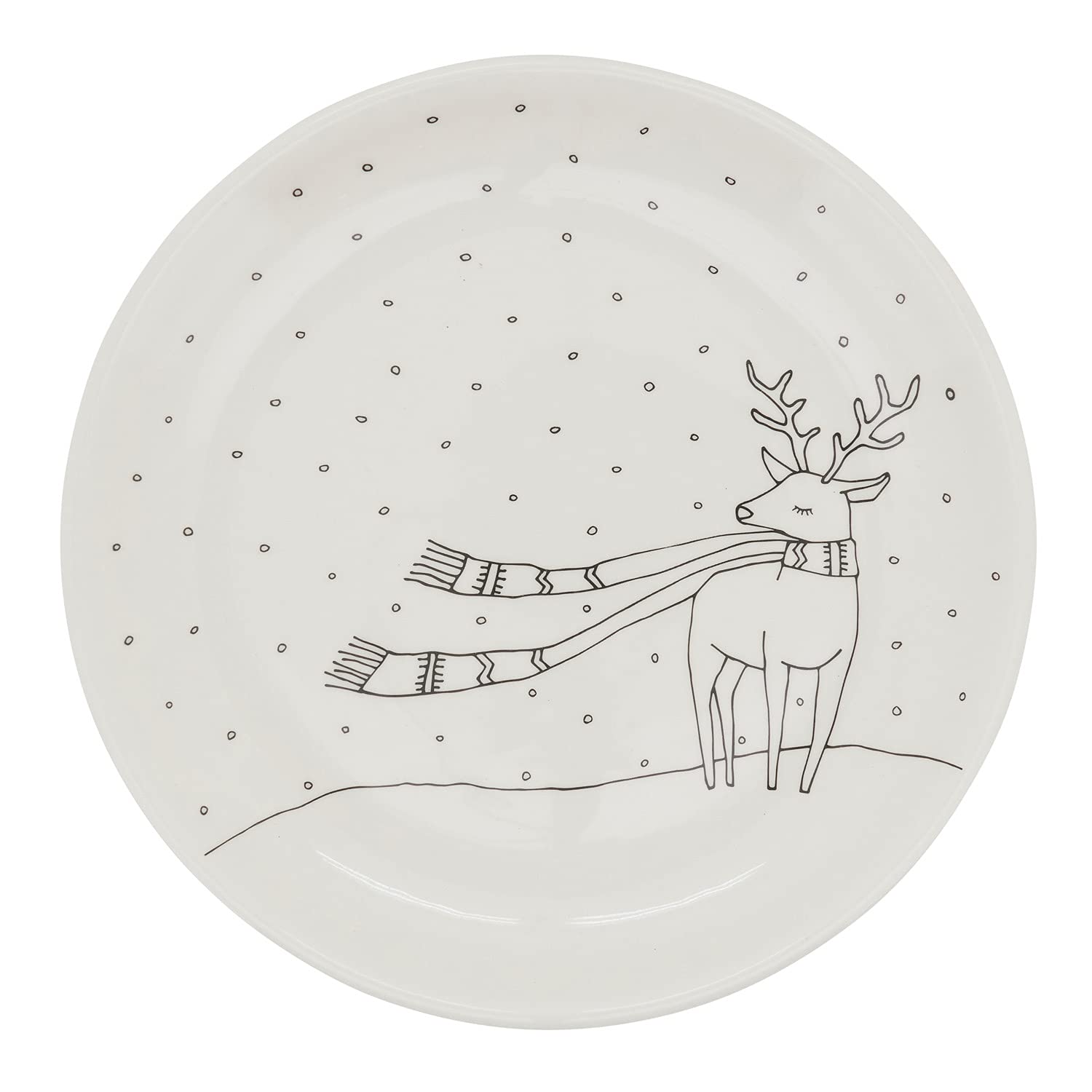 Fennco Styles Cartoon Christmas Tree Holiday Salad Plates 8" Round, Set of 4 - White Dolomite Serving Plate for Home, Christmas Décor, Kitchen, Family Gathering and Special Occasion