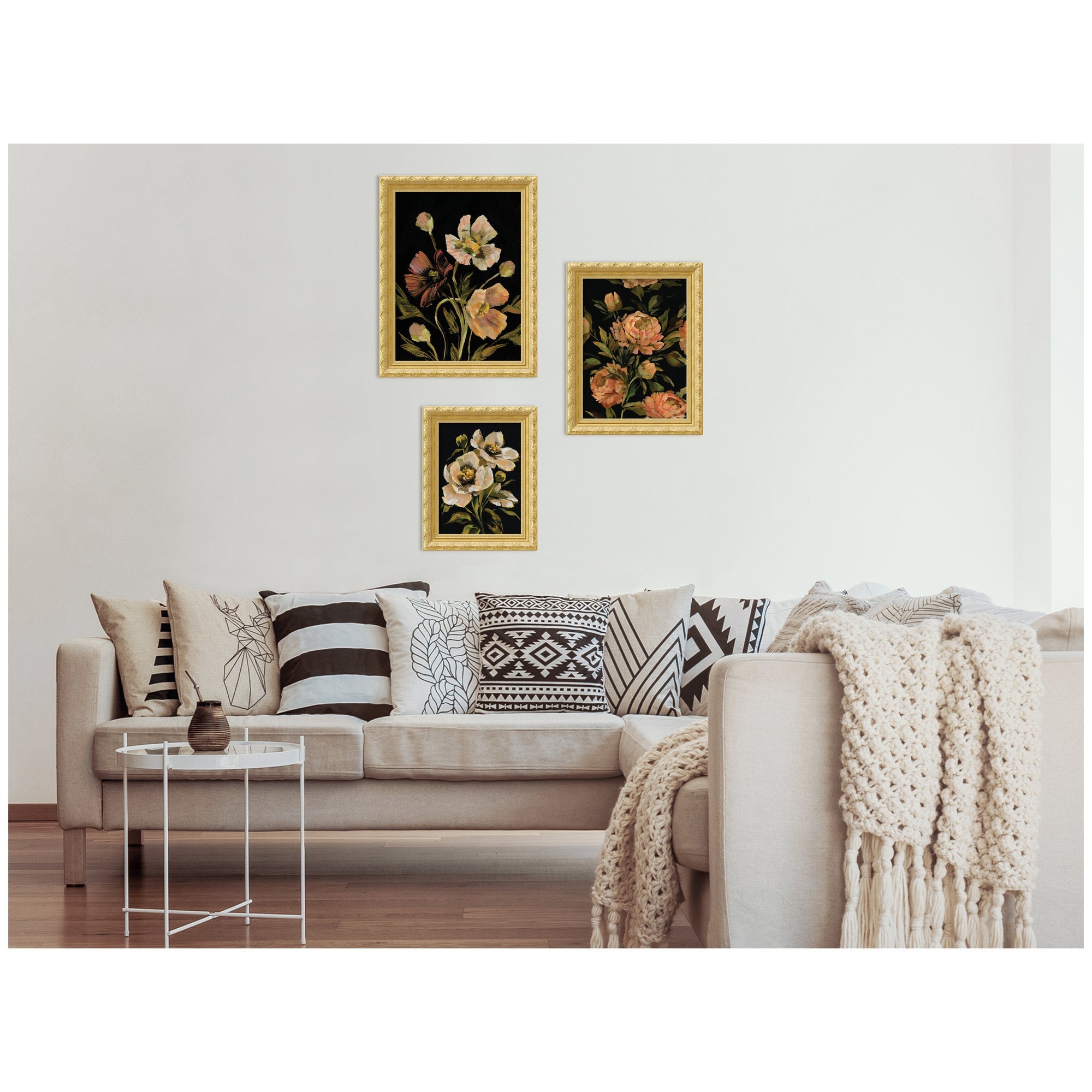 Moody Pink Floral — 3-Piece Framed Art Set