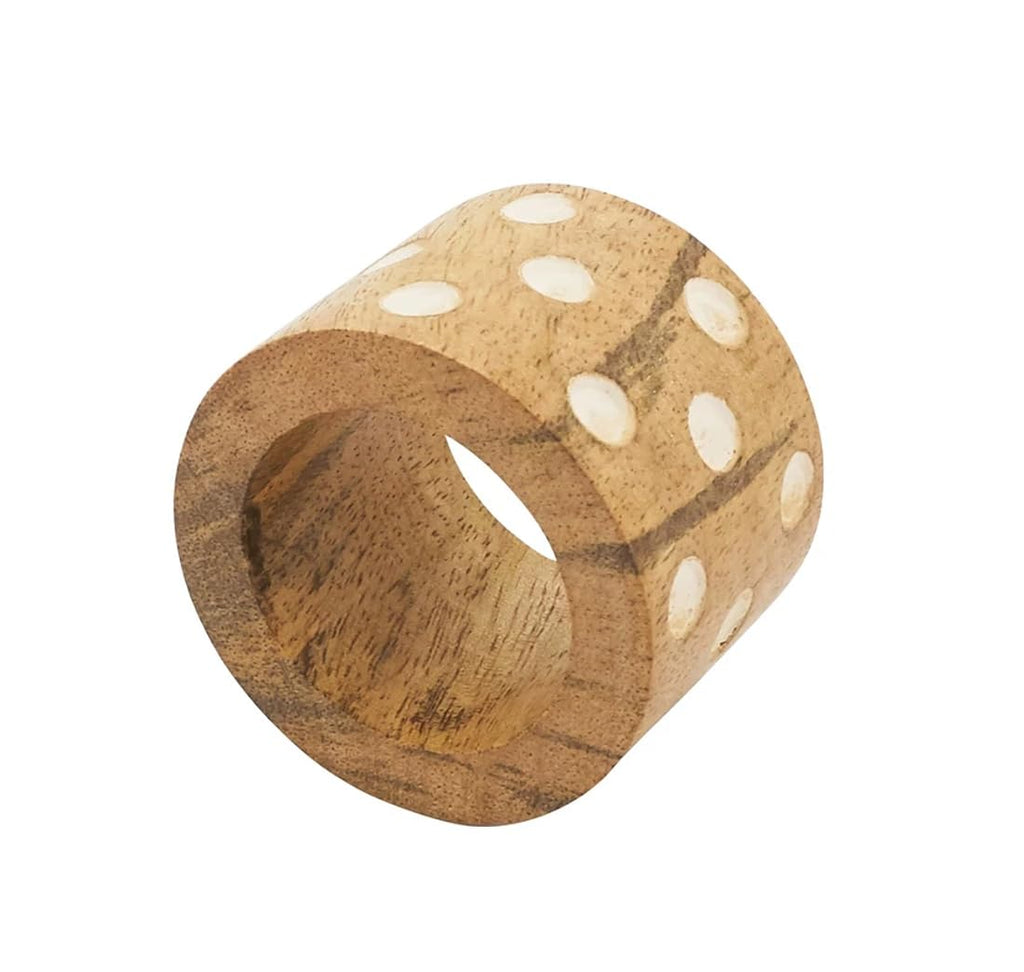Fennco Styles Handcrafted Dot Design Wooden Napkin Rings, Set of 4 - Natural Decorative Rustic Wood Napkin Holders for Home, Dining Room, Banquet, Family Gathering, Holiday and Special Occasion