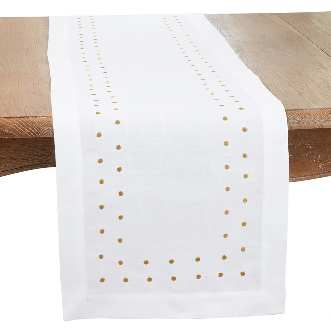 Fennco Styles Classic Embroidered Polka Dot Table Runner 16" W x 72" L - Gold Table Cover for Home Décor, Everyday Use, Christmas, Banquets and Special Events