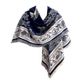 stylesilove Women Navy Blue Floral Reversible Cashmere Scarf Warm Ultra Soft Square Shawl Lightweight Wraps for Autumn and Winter