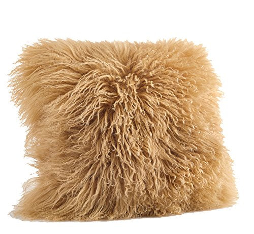Fennco Styles Genuine Mongolian Lamb Fur Decorative Filled Throw Pillow - Soft Plush Wool Accent Pillow for Home, Couch, Living Room, Office and Holiday Décor