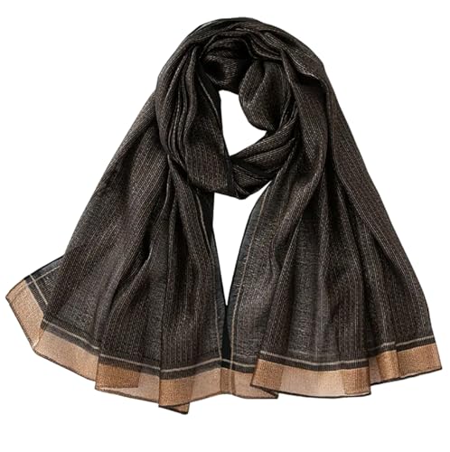stylesilove Women Shimmering Striped Scarf Silk-like Scarves Ultra Lightweight Soft Shawl Neck Wraps