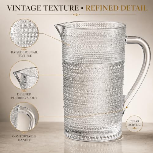Bombay Hobnail Glass Pitcher for Juice and Lemonade | 32 oz