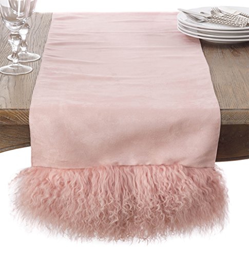 Fennco Styles Genuine Mongolian Lamb Fur Table Runner 16" W x 72" L – Black Plush Table Cover for Dining Room, Banquets, Family Gatherings, Holidays, Special Events and Home Décor