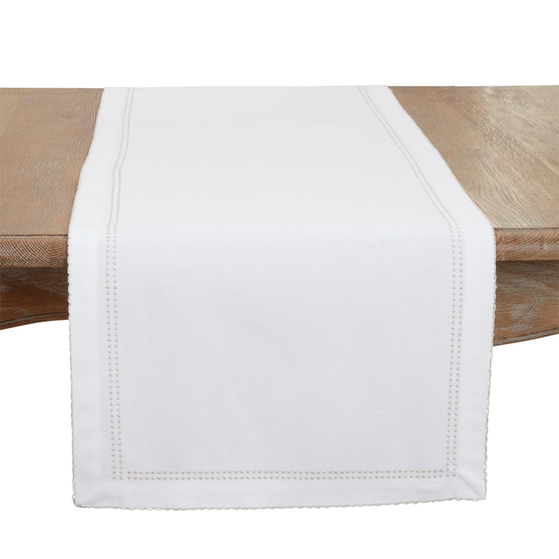 Fennco Styles Elegant Metallic Embroidered Border Cotton Table Runner 16" W x 72" L - Silver Trim Table Cover for Home Décor, Everyday Use, Christmas, Banquets and Special Events