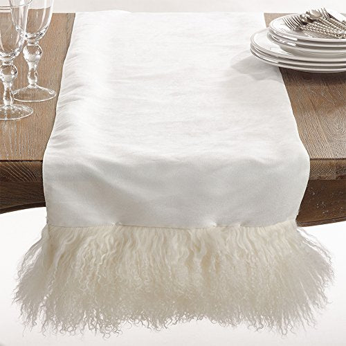 Fennco Styles Genuine Mongolian Lamb Fur Table Runner 16" W x 72" L – Black Plush Table Cover for Dining Room, Banquets, Family Gatherings, Holidays, Special Events and Home Décor