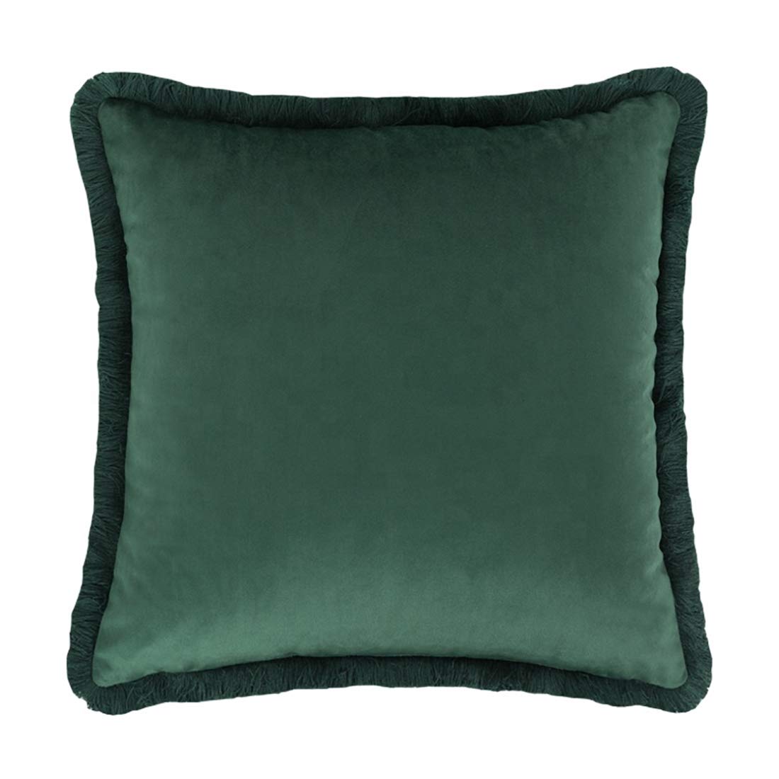 Fennco Styles Contemporary Velvet Fringed Solid Decorative Throw Pillow 17" W x 17" L - Navy Blue Cushion for Home, Couch, Bedroom and Office Décor