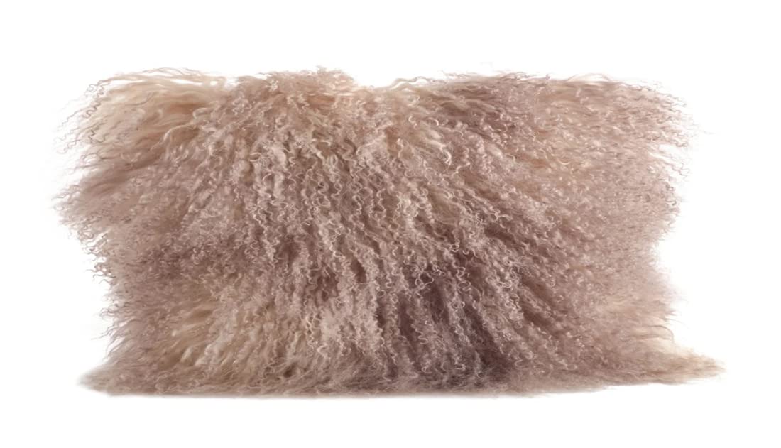 Fennco Styles Genuine Mongolian Lamb Fur Decorative Filled Throw Pillow - Soft Plush Wool Accent Pillow for Home, Couch, Living Room, Office and Holiday Décor