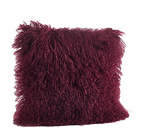 Fennco Styles Genuine Mongolian Lamb Fur Decorative Filled Throw Pillow - Soft Plush Wool Accent Pillow for Home, Couch, Living Room, Office and Holiday Décor