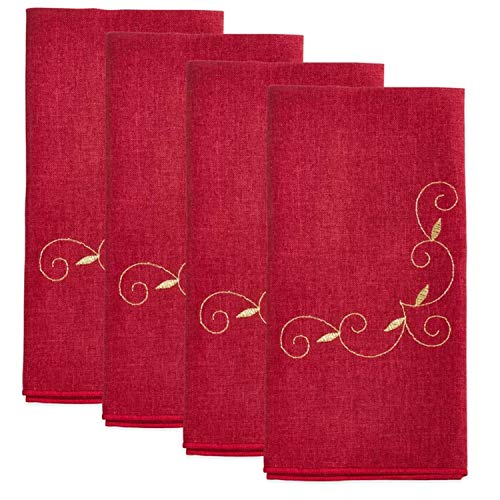 Fennco Styles Holiday Embroidered Bordered Design Tablecloth - Red Table Cover for Home Décor, Christmas, Banquets and Special Events