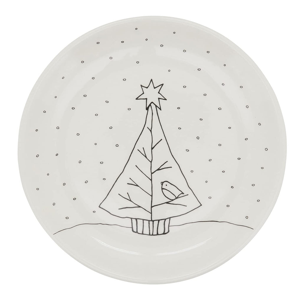 Fennco Styles Cartoon Christmas Tree Holiday Salad Plates 8" Round, Set of 4 - White Dolomite Serving Plate for Home, Christmas Décor, Kitchen, Family Gathering and Special Occasion
