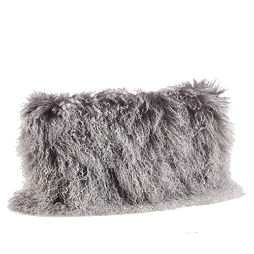 Fennco Styles Genuine Mongolian Lamb Fur Decorative Filled Throw Pillow - Soft Plush Wool Accent Pillow for Home, Couch, Living Room, Office and Holiday Décor