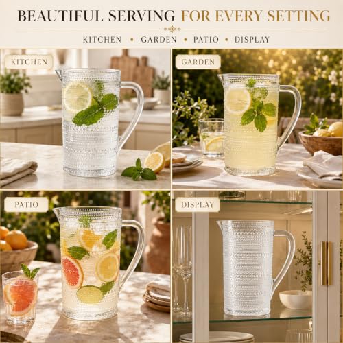 Bombay Hobnail Glass Pitcher for Juice and Lemonade | 32 oz