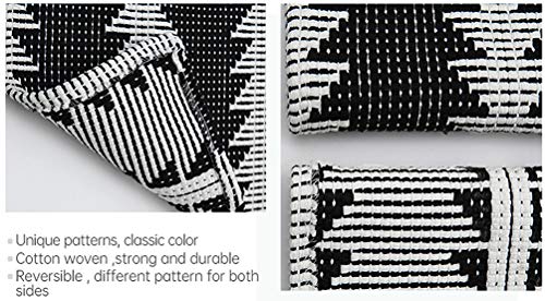 Fennco Styles Reversible Geometric Canvas Cotton Table Runner with Tassels – 14”W x 71”L Black & White Table Cover for Dining Table Décor, Banquets and Holidays
