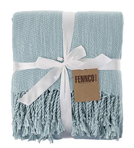Fennco Styles Classic Woven Solid Lightweight Throw Blanket with Fringe Design 50" W x 60" L - 4 Colors