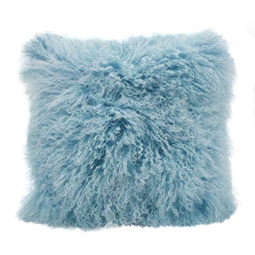 Fennco Styles Genuine Mongolian Lamb Fur Decorative Filled Throw Pillow - Soft Plush Wool Accent Pillow for Home, Couch, Living Room, Office and Holiday Décor