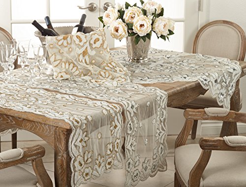 Fennco Styles Hand-Beaded Floral Table Runner - 16"x72" - 2 Colors
