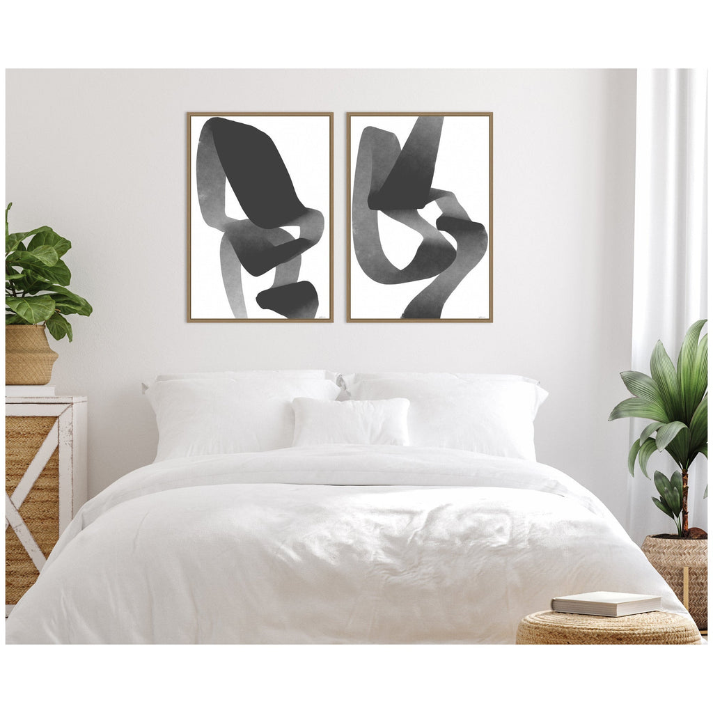 Black and White Abstract 01 & 02 2 Piece Framed Canvas Wall Art Set by Gabrielly Guedes