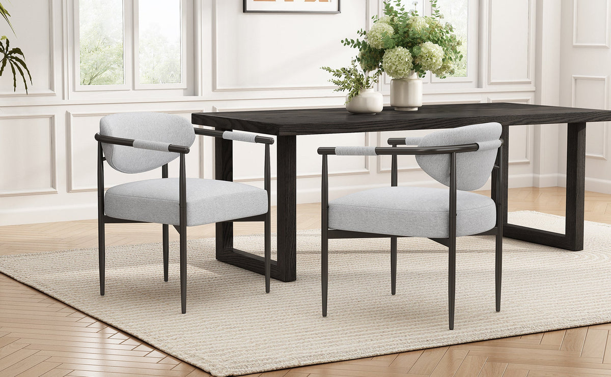 Bronze-Frame Upholstered Dining Chairs — Set of 2
