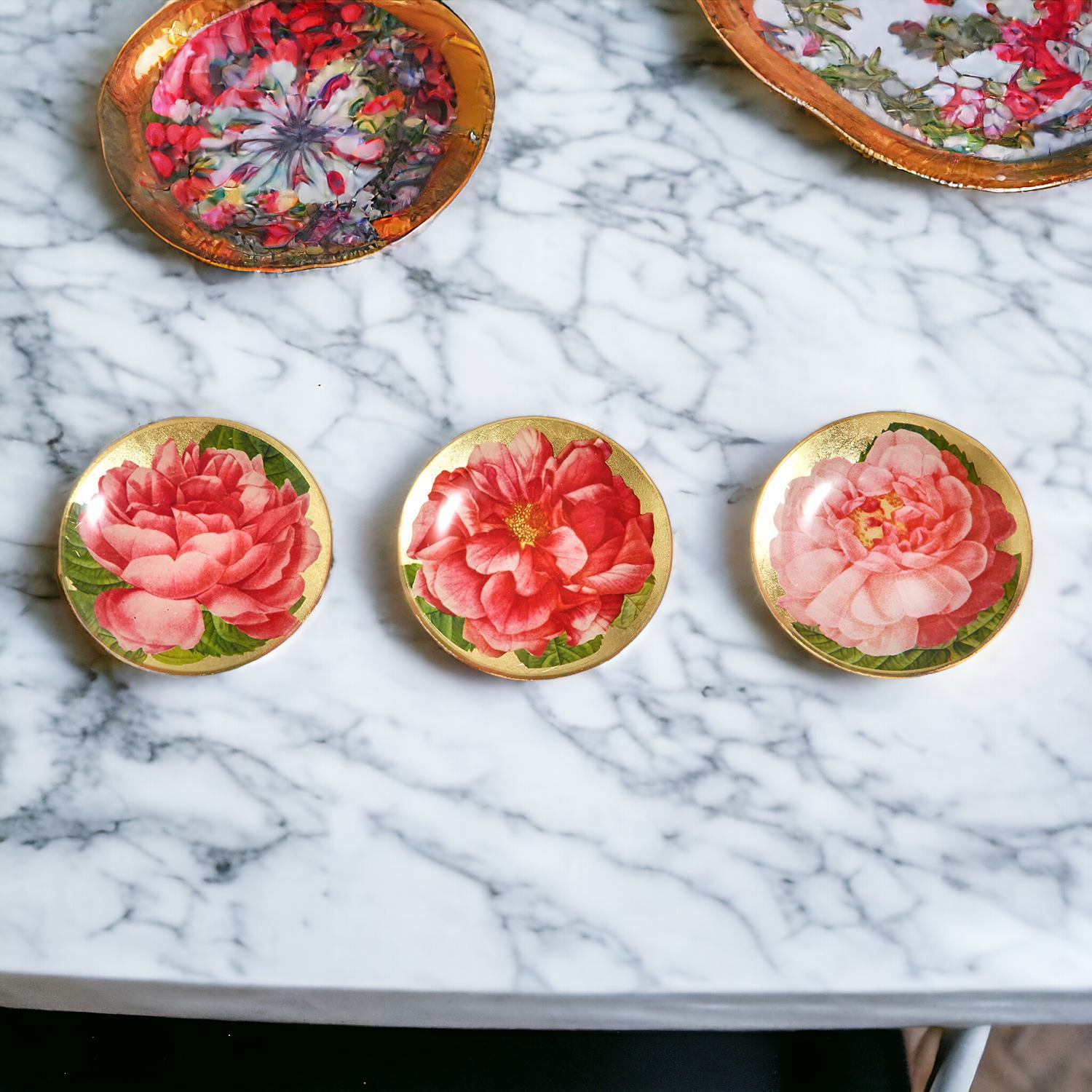 Rose Decoupage Trinket Tray with Gold Leaf