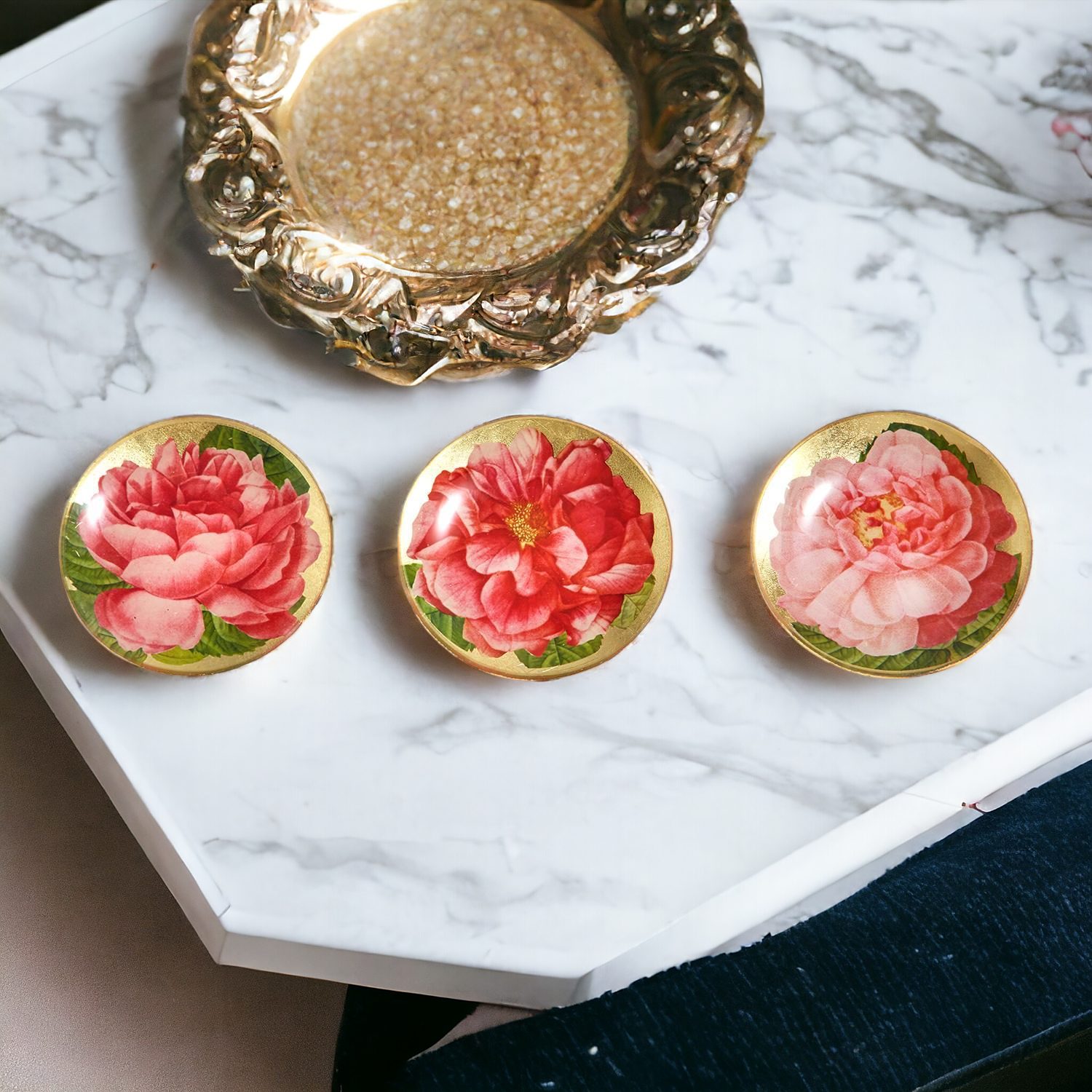 Rose Decoupage Trinket Tray with Gold Leaf